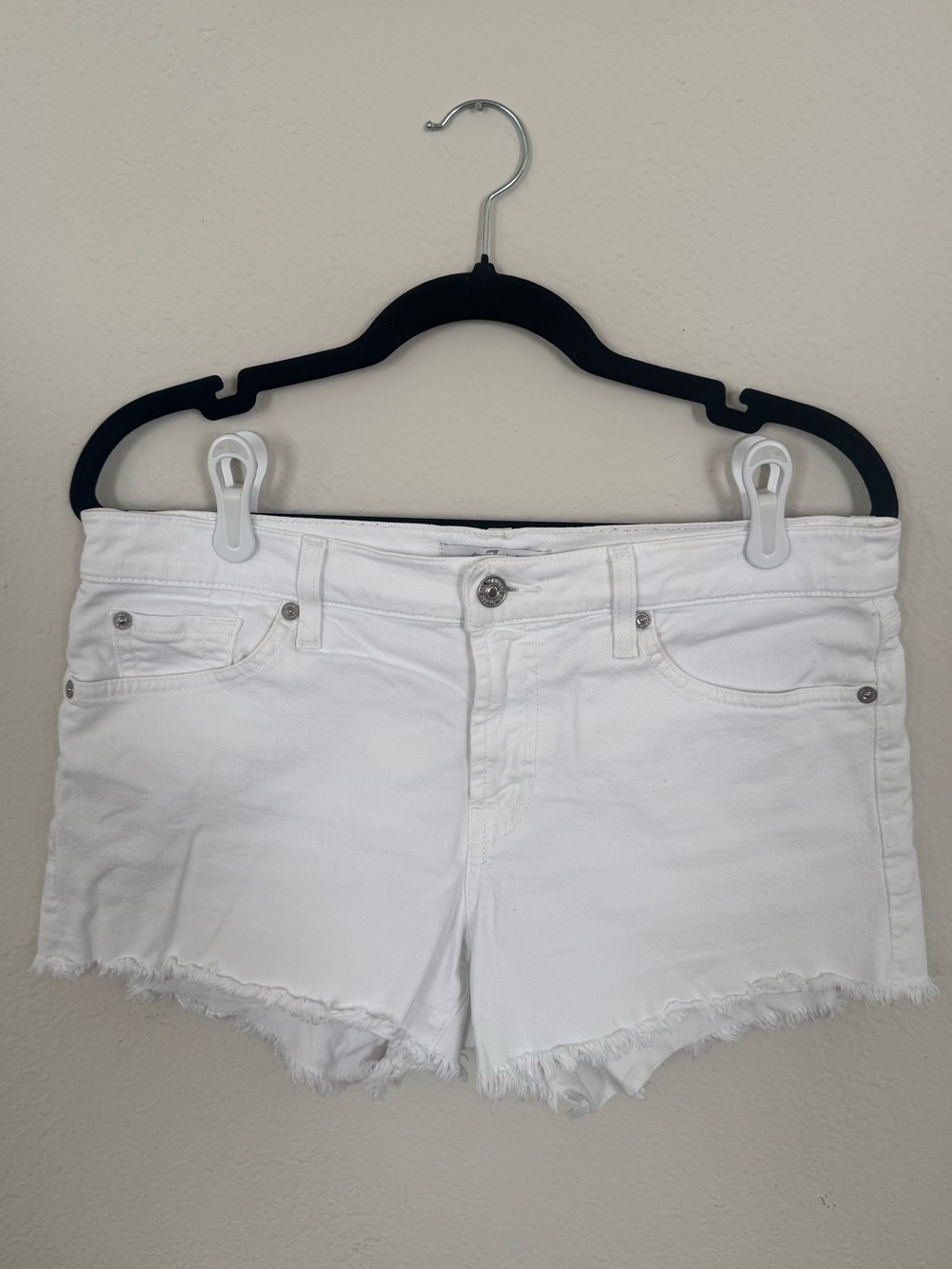 7 For All Mankind White Frayed-Hem Denim Cutoff Shorts